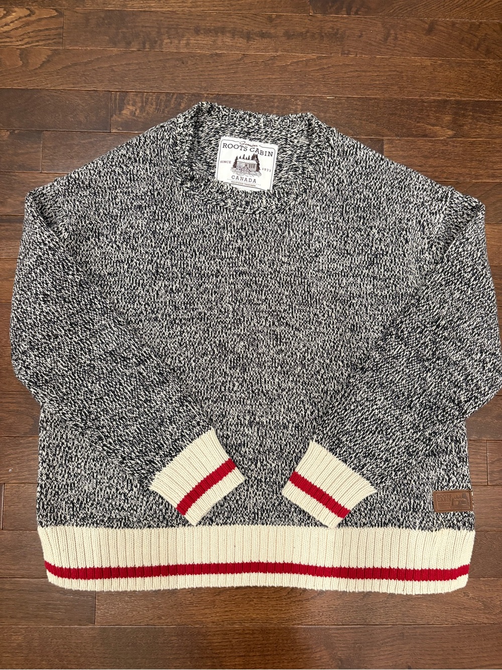 Roots Canada Cabin Collection Marled Knit Crewneck Sweater Stripe Women’s Large